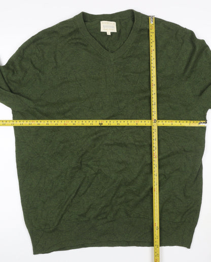 Howick Men’s Green L V-Neck Organic Cotton Knit Pullover Jumper