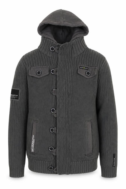 Crosshatch Men’s Grey Small Hooded Knit Military Button Jacket