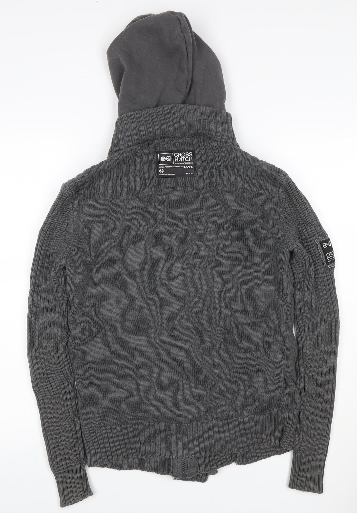 Crosshatch Men’s Grey Small Hooded Knit Military Button Jacket