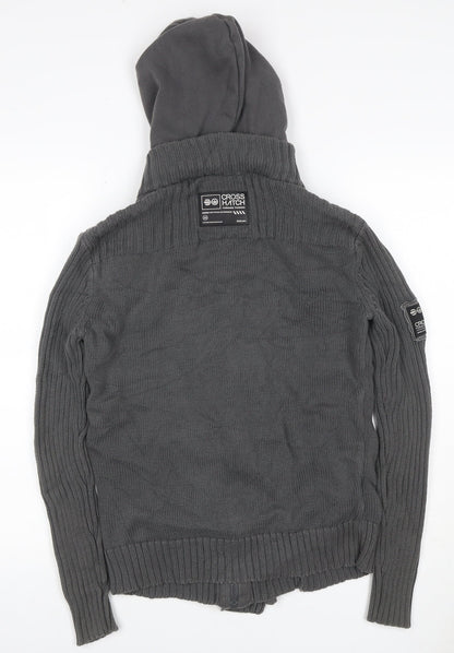 Crosshatch Men’s Grey Small Hooded Knit Military Button Jacket