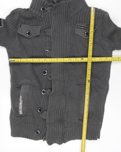 Crosshatch Men’s Grey Small Hooded Knit Military Button Jacket