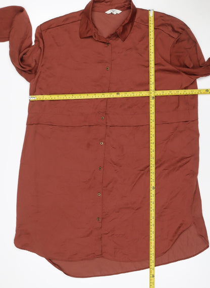 Next Women Brown UK 18 Long Sleeve Collared Shirt Dress