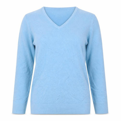 Lyle & Scott Women Blue S V-Neck Cotton Knit Pullover Jumper