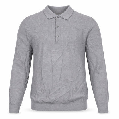 Front view of Autograph Men Grey L Merino Wool Blend Collared Henley Jumper