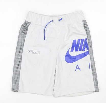 Nike Boys White Grey Blue Air Athletic Shorts L 147-158cm Mesh Drawstring