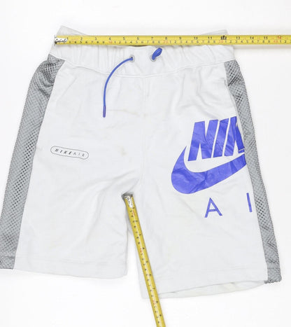 Nike Boys White Grey Blue Air Athletic Shorts L 147-158cm Mesh Drawstring