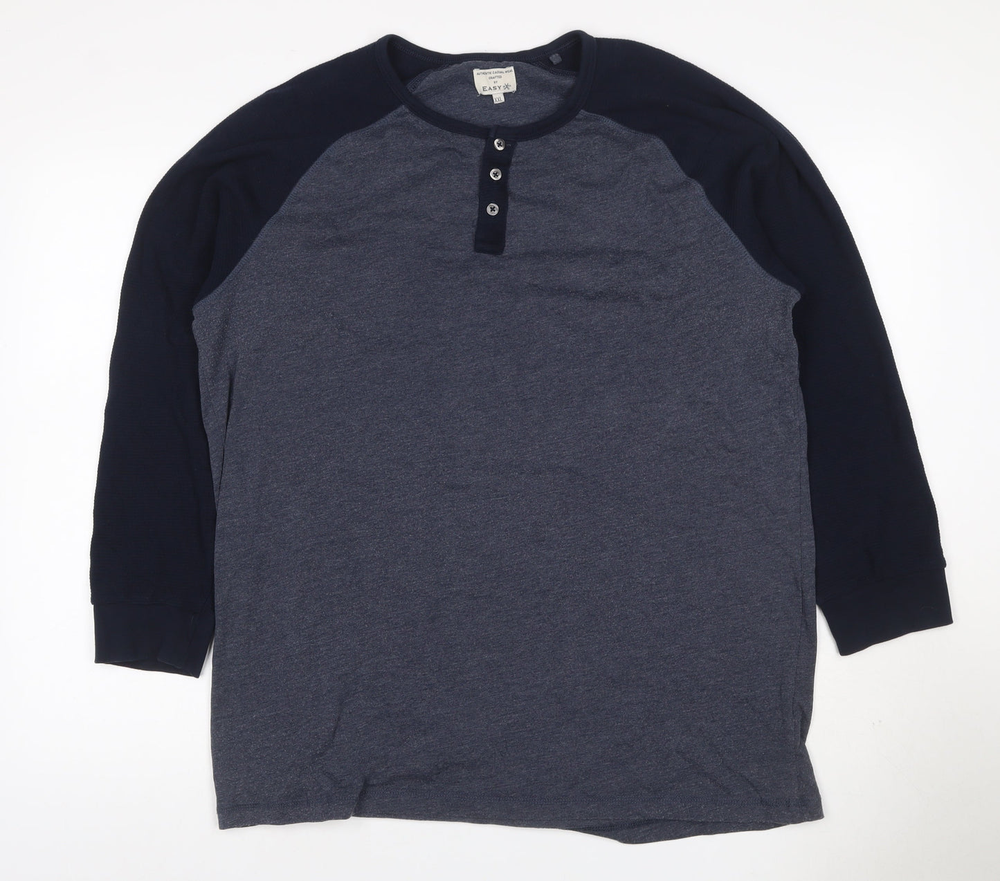 Easy Men’s XXL Grey Navy Colourblock Henley Long Sleeve T-Shirt