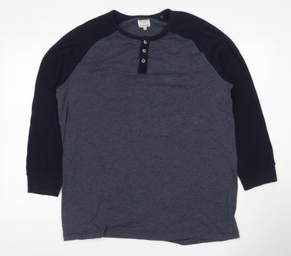 Easy Men’s XXL Grey Navy Colourblock Henley Long Sleeve T-Shirt