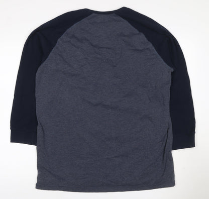 Easy Men’s XXL Grey Navy Colourblock Henley Long Sleeve T-Shirt