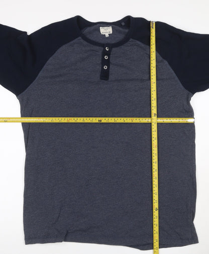 Easy Men’s XXL Grey Navy Colourblock Henley Long Sleeve T-Shirt