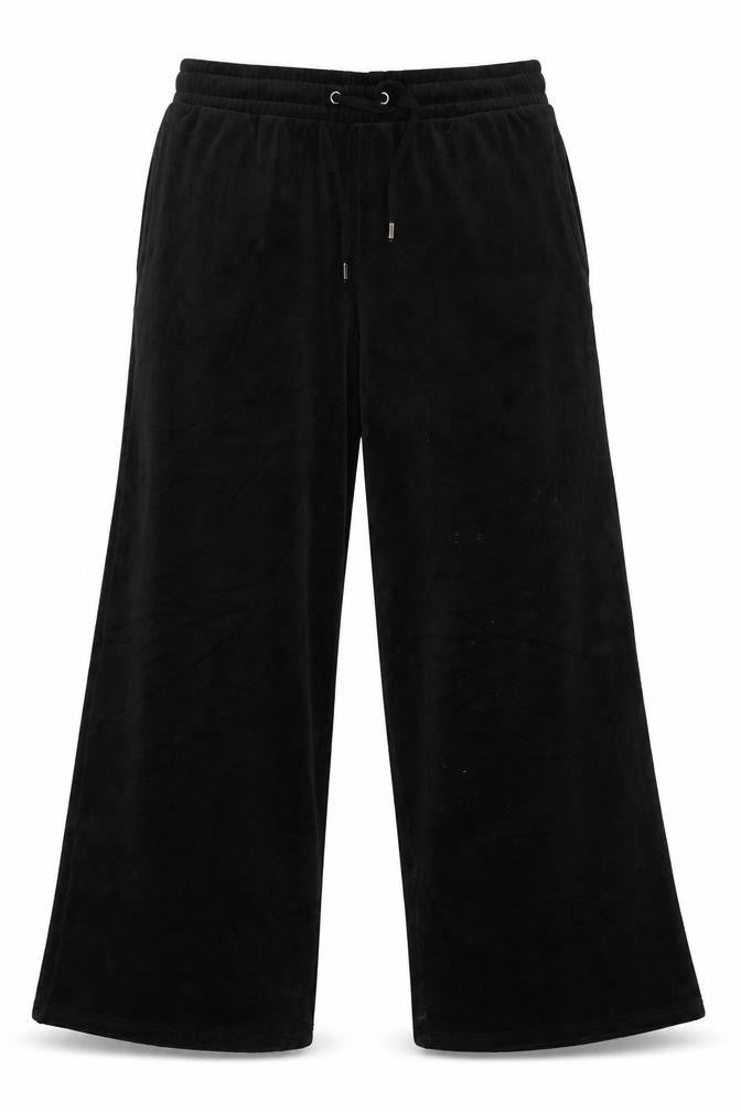 M&S Women Black UK 12 Flexifit Wide-Leg Velvet Drawstring Trousers