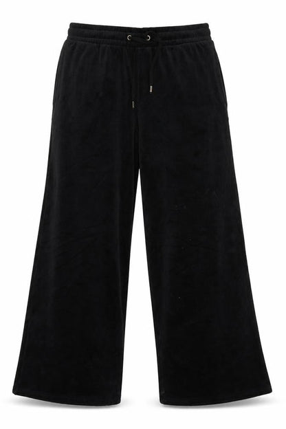 M&S Women Black UK 12 Flexifit Wide-Leg Velvet Drawstring Trousers