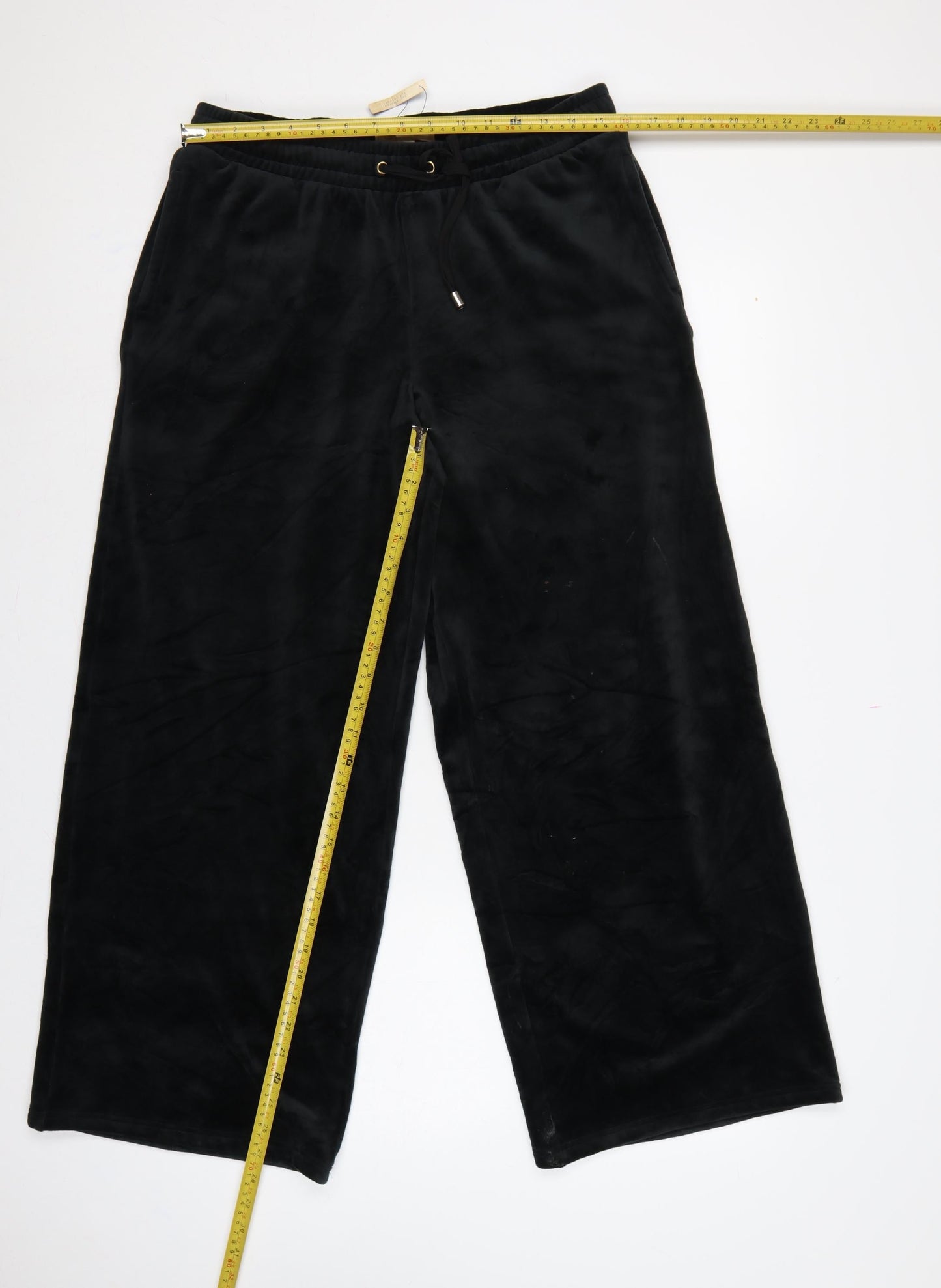 M&S Women Black UK 12 Flexifit Wide-Leg Velvet Drawstring Trousers