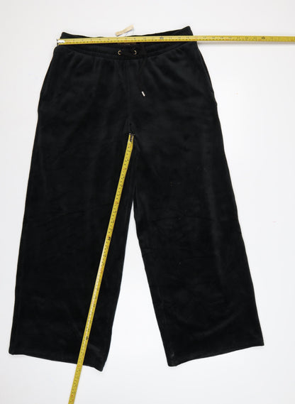 M&S Women Black UK 12 Flexifit Wide-Leg Velvet Drawstring Trousers