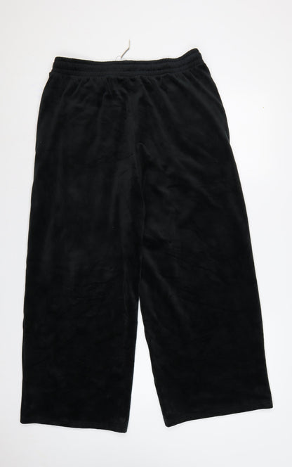 M&S Women Black UK 12 Flexifit Wide-Leg Velvet Drawstring Trousers