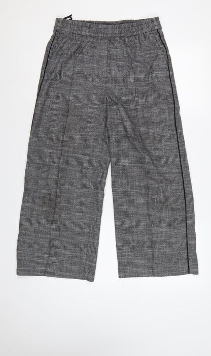 M&S Women’s Grey Check Wide-Leg Pull-On Trousers UK 10 Short