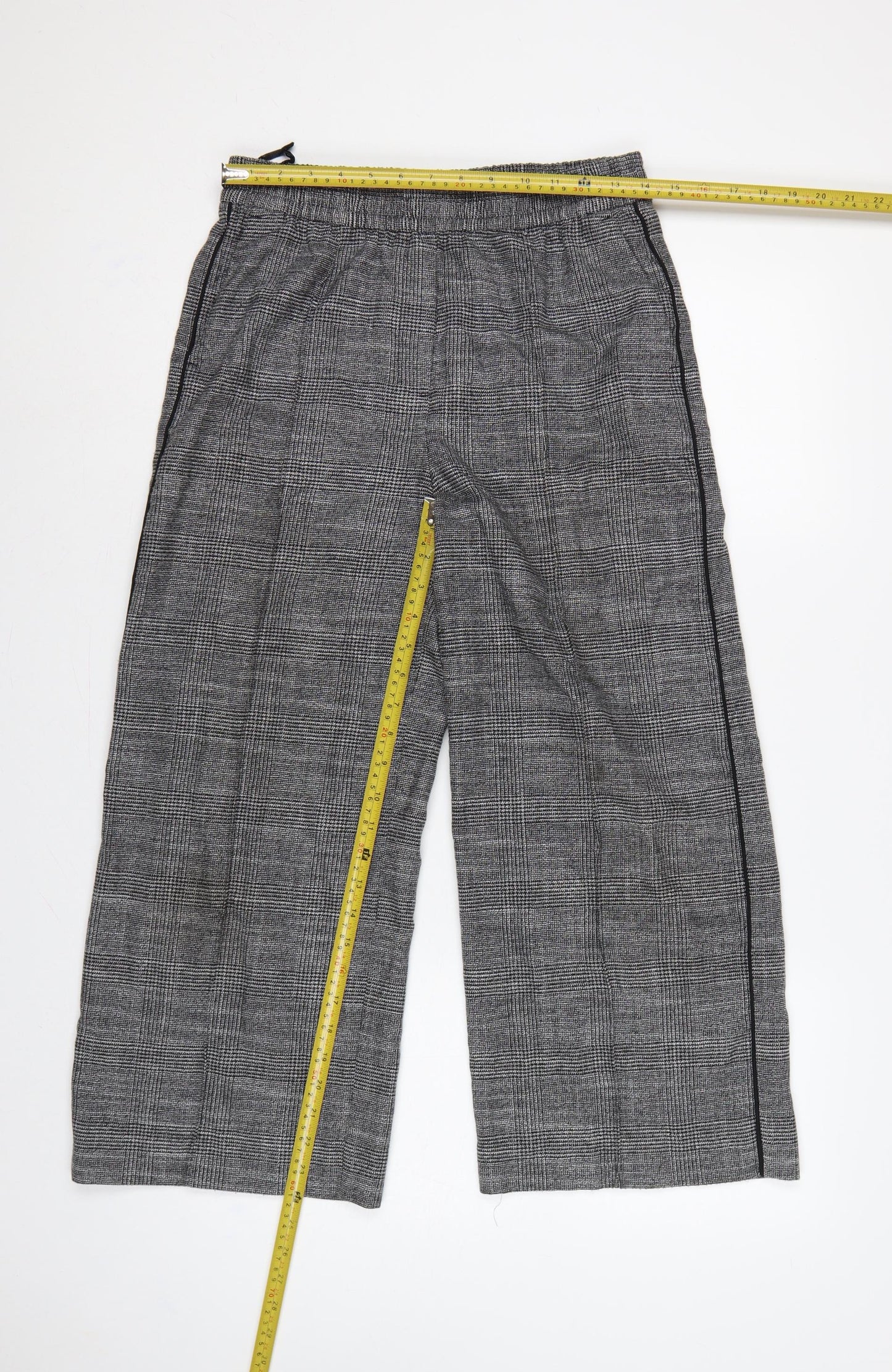 M&S Women’s Grey Check Wide-Leg Pull-On Trousers UK 10 Short
