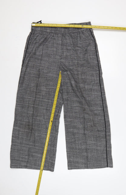 M&S Women’s Grey Check Wide-Leg Pull-On Trousers UK 10 Short
