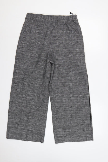 M&S Women’s Grey Check Wide-Leg Pull-On Trousers UK 10 Short