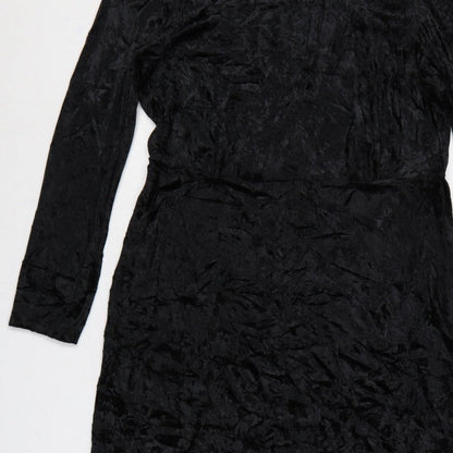 Finery Women Black Velvet Midi Sheath Dress UK 14 Long Sleeve