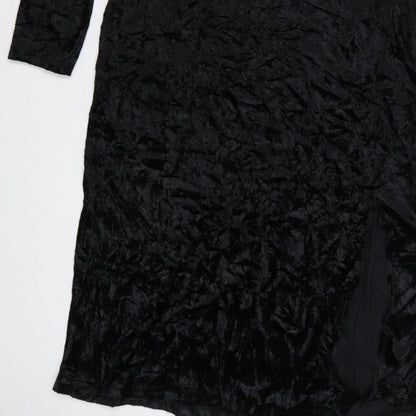 Finery Women Black Velvet Midi Sheath Dress UK 14 Long Sleeve