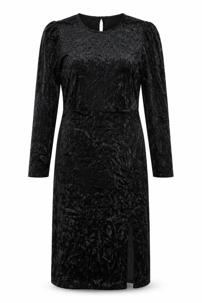 Finery Women Black Velvet Midi Sheath Dress UK 14 Long Sleeve