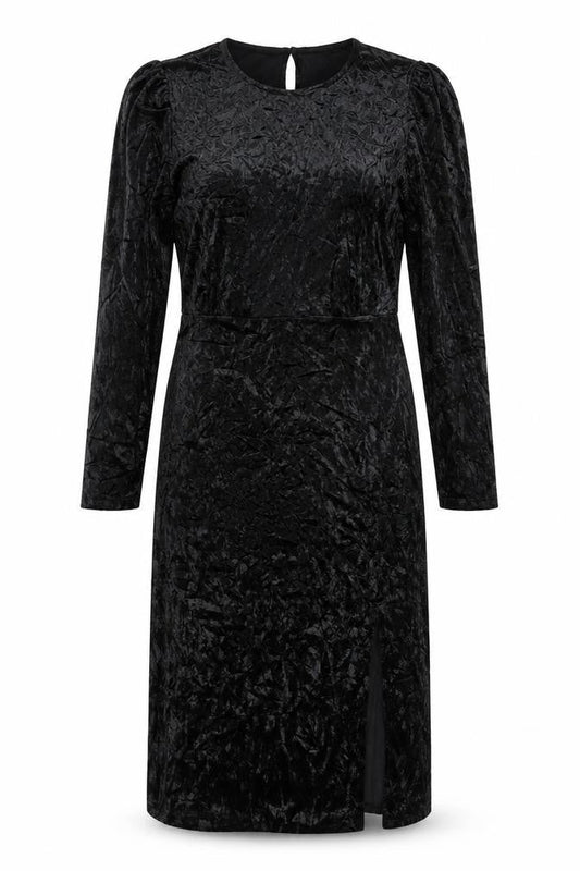 Finery Women Black Velvet Midi Sheath Dress UK 14 Long Sleeve