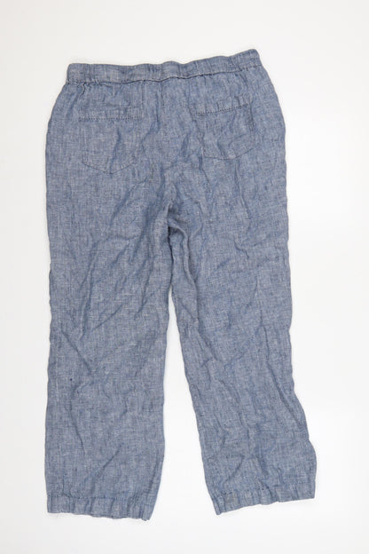 Inlio Women’s Blue Linen Jogger Trousers Size 14 Elasticated Waist