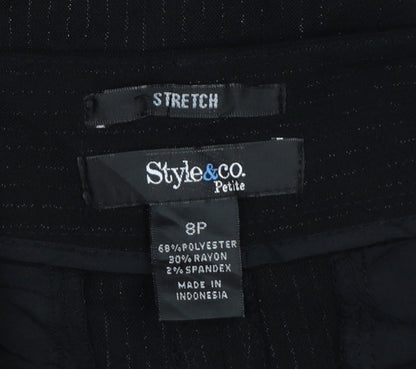 Style & Co. Women’s Black Pinstripe Stretch Dress Trousers UK 8 Petite