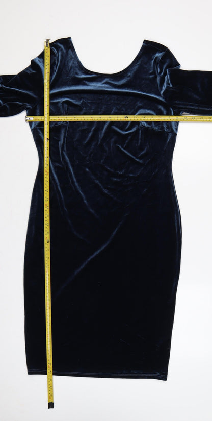 Bravissimo Women Blue UK 14 Velvet Sheath Knee Length Party Dress