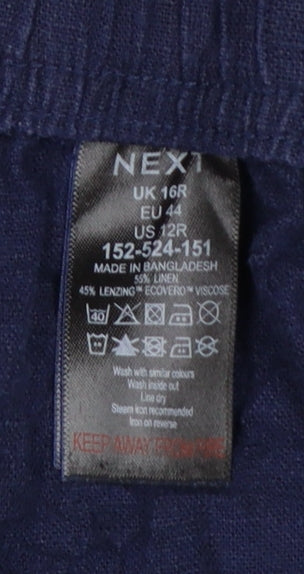 Next Women’s Navy Blue UK 16R Linen Blend Tapered Trousers