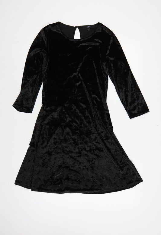 Next Women Black Velvet Fit & Flare Knee Length Dress UK 6