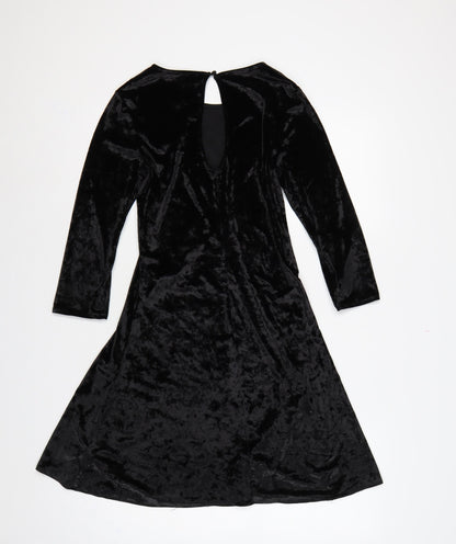 Next Women Black Velvet Fit & Flare Knee Length Dress UK 6