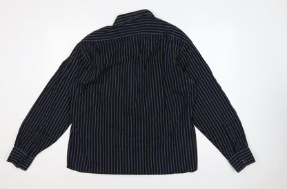 Yves Saint Laurent Men Black Blue Striped Cotton Long Sleeve Shirt L