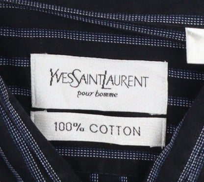 Yves Saint Laurent Men Black Blue Striped Cotton Long Sleeve Shirt L