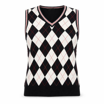 GOLFINO Women’s Multicoloured Argyle Cotton Knit V-Neck Vest UK 16