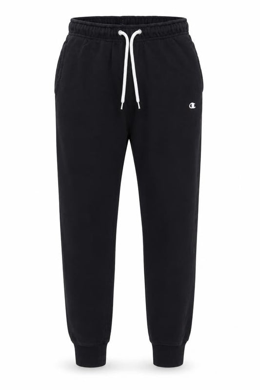 Front view of Champion unisex adults black small logo fleece jogger sweatpants