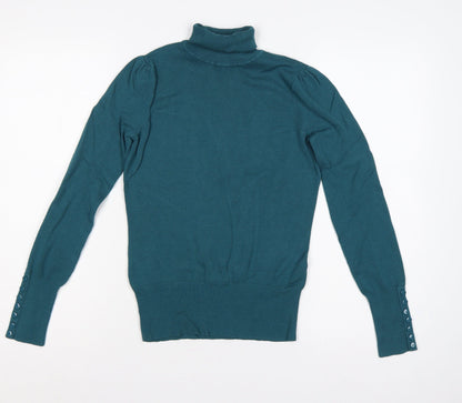Wallis Women’s Teal Blue UK 8 Roll Neck Puff Sleeve Knit Jumper