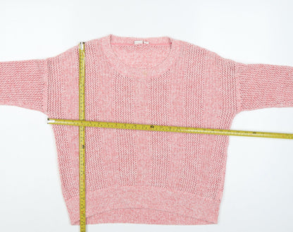 GAP Women Pink L Open Knit Crew Neck Long Sleeve Pullover Jumper