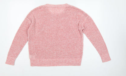 GAP Women Pink L Open Knit Crew Neck Long Sleeve Pullover Jumper