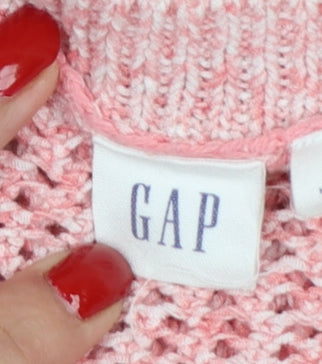 GAP Women Pink L Open Knit Crew Neck Long Sleeve Pullover Jumper