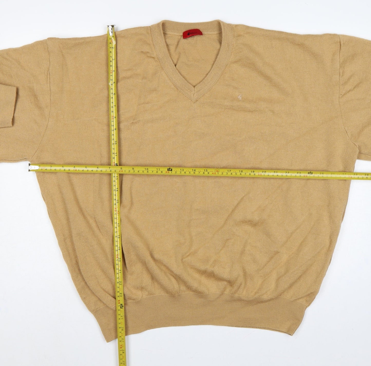 Fabicci Men’s Beige 3XL V-Neck Wool Blend Pullover Jumper