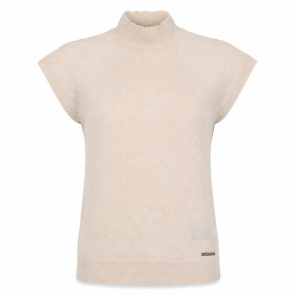 Karen Millen Women Beige S 100% Wool High Neck Sleeveless Tunic Jumper