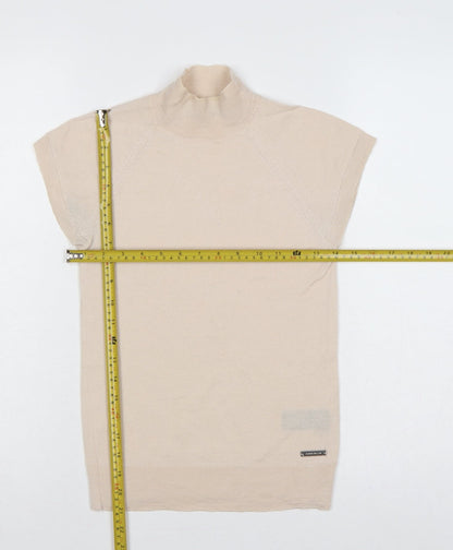 Karen Millen Women Beige S 100% Wool High Neck Sleeveless Tunic Jumper