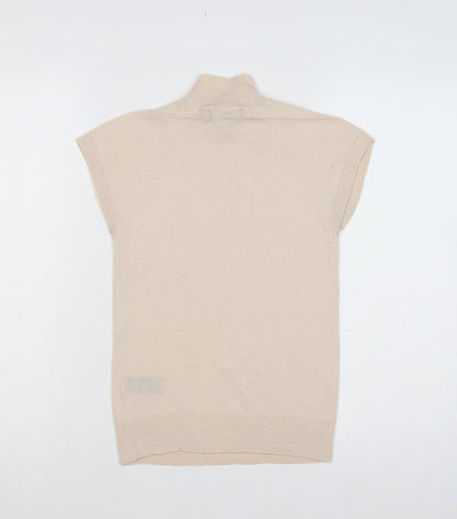 Karen Millen Women Beige S 100% Wool High Neck Sleeveless Tunic Jumper