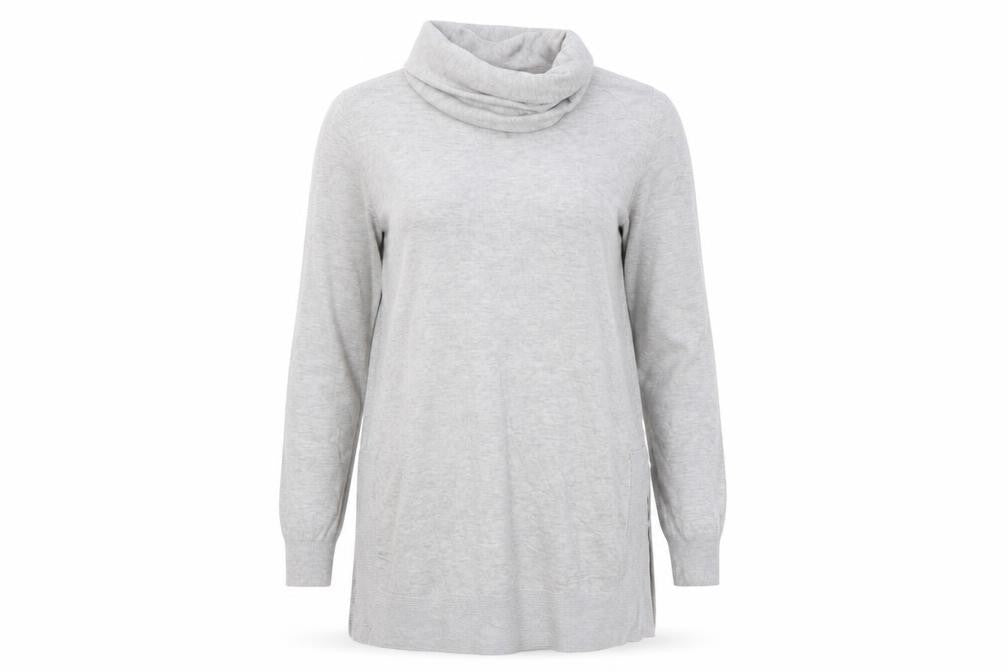 Cavus Women Grey S Roll Neck Long Sleeve Knit Tunic Jumper