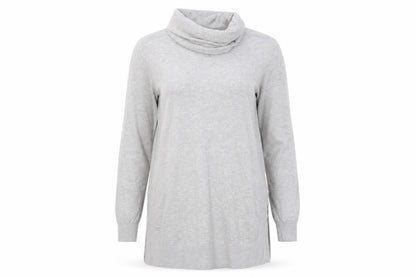 Cavus Women Grey S Roll Neck Long Sleeve Knit Tunic Jumper