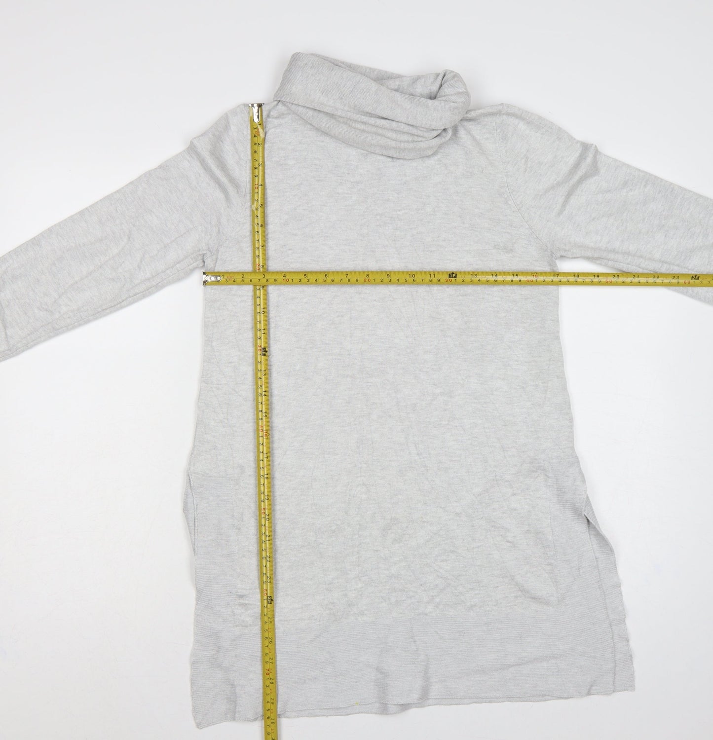 Cavus Women Grey S Roll Neck Long Sleeve Knit Tunic Jumper
