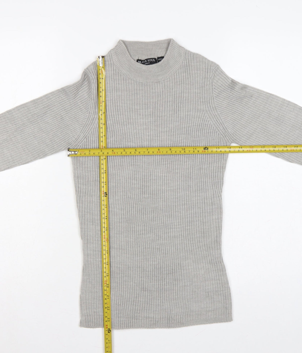 Brave Soul Women Grey M Ribbed High Neck Slim Fit Pullover Jumper