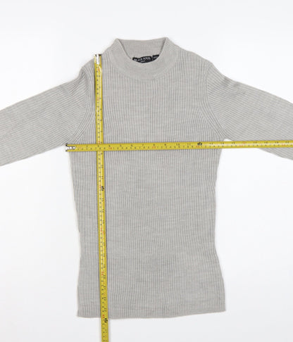 Brave Soul Women Grey M Ribbed High Neck Slim Fit Pullover Jumper